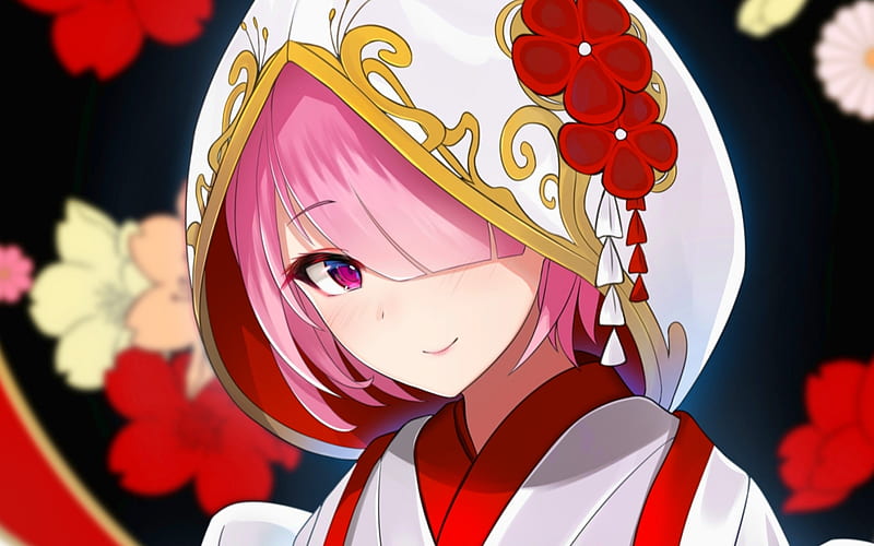 Ram, red flowers, Re Zero, protagonist, Re Zero characters, girl with purple hair, manga, Ram Re Zero, HD wallpaper