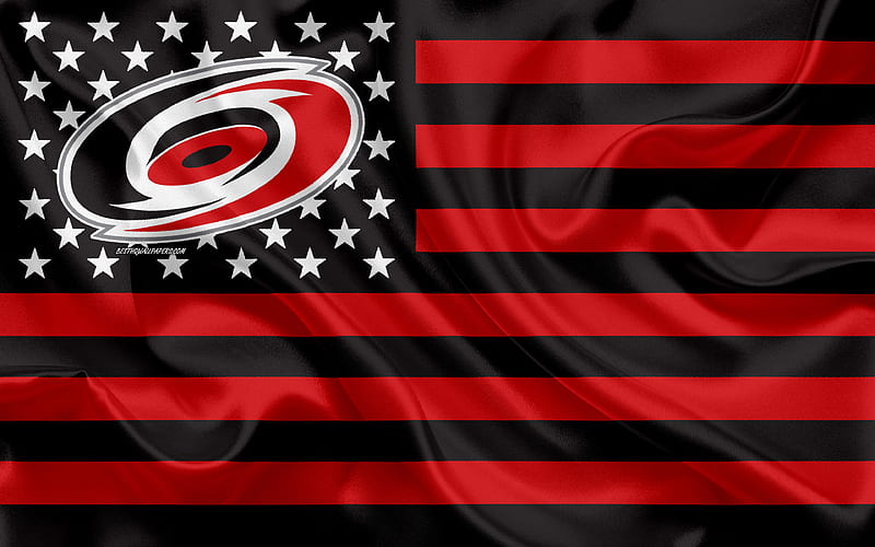 Carolina Hurricanes, American hockey club, American creative flag, red black flag, NHL, Raleigh, North Carolina, USA, emblem, silk flag, National Hockey League, hockey, HD wallpaper
