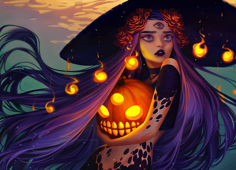 Witch Luminos Orange Halloween Black Mior3e Hat Fantasy Girl