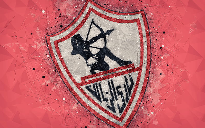 Zamalek SC geometric art, logo, Egyptian football club, red background, Egyptian Premier League, Cairo, Egypt, football, creative art, HD wallpaper