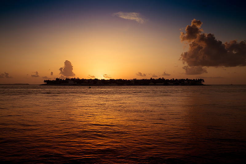 sunset, sun, sea, horizon, glare, water, HD wallpaper