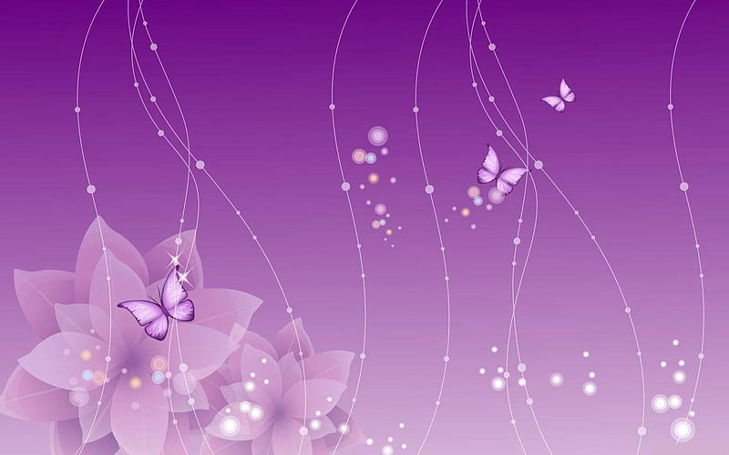 PURPLE FLOWERS, desenho, flowers, butterflies, purple, HD wallpaper
