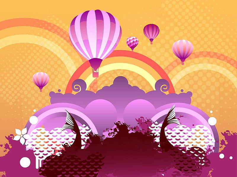 HOT AIR BALLOONS ABSTRACT, balloon, purple, air, hot, vector, style, HD