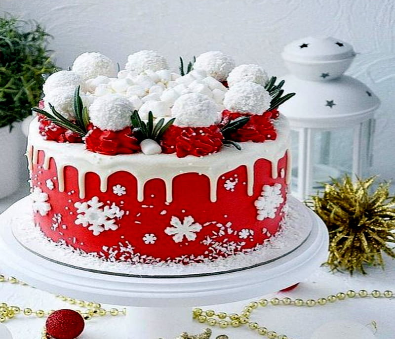 Pastel, blanco, rojo, dulce, nieve, Fondo de pantalla HD | Peakpx