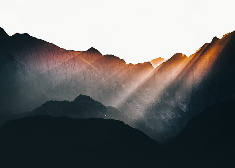 Sun Beams Over Mountains, mountains, nature, HD wallpaper