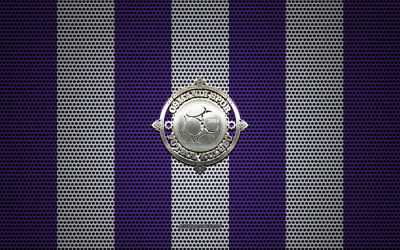 Osmanlispor logo, Turkish football club, metal emblem, violet-white metal mesh background, TFF 1 Lig, Osmanlispor, TFF First League, Ankara, Turkey, football, HD wallpaper