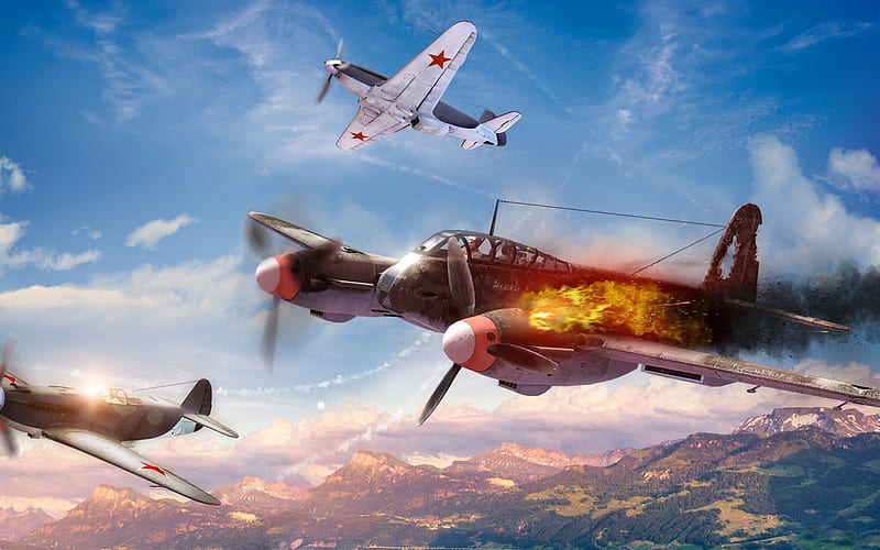 War Thunder, air battle, stricken plane, World War II, HD wallpaper