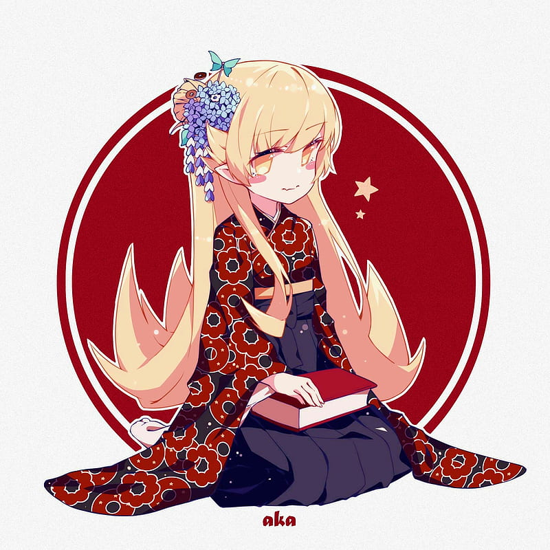 oshino shinobu, blonde, kimono, long hair, monogatari series, Anime, HD phone wallpaper