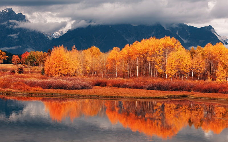 Autumn Lake in Golden Red, fall, autumn, lakes, nature, reflection ...