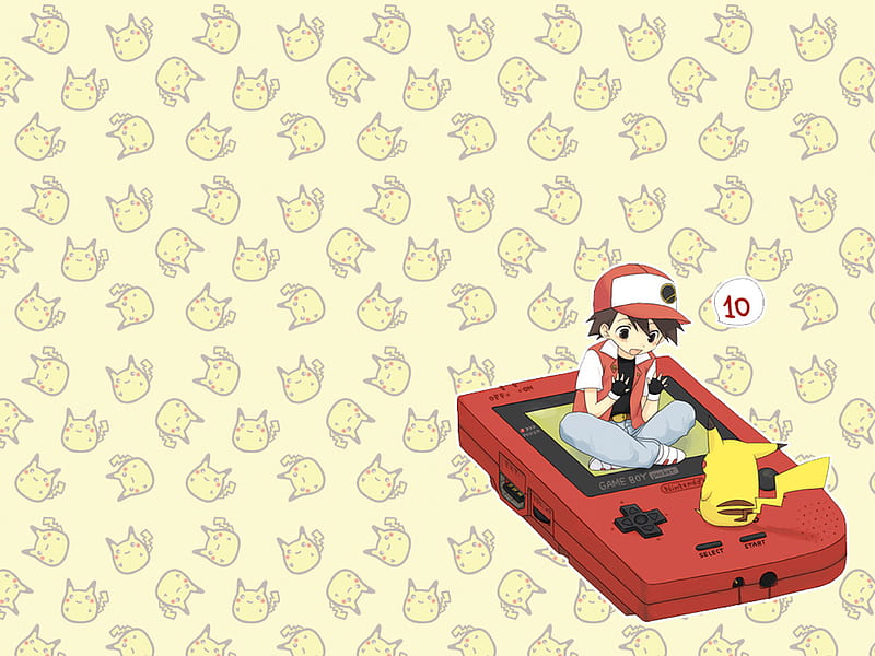 Pikachu and Red on a Gameboy, pokemon, kawaii, gameboy, pikachu, HD wallpaper