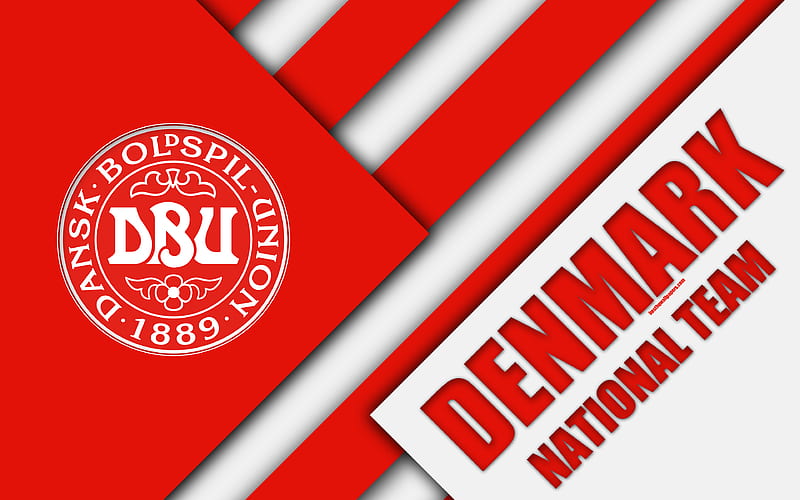 Denmark national football team emblem, material design, white blue red abstraction, logo, football, Denmark, coat of arms, HD wallpaper