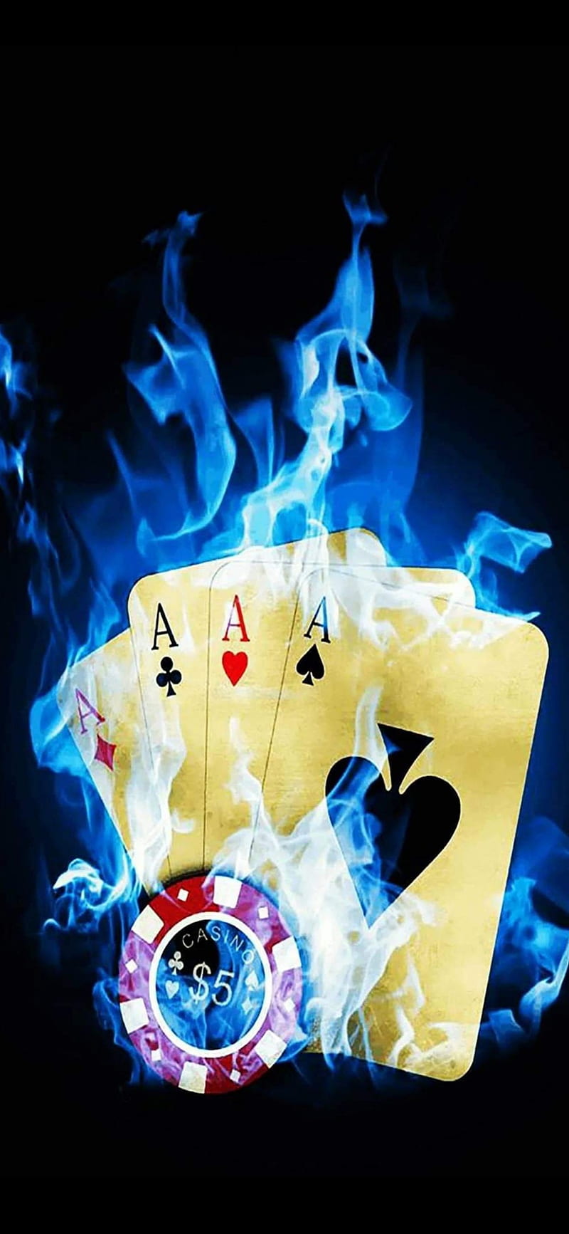Cards in blue fire, blue, casino, poker, smoke, HD phone wallpaper