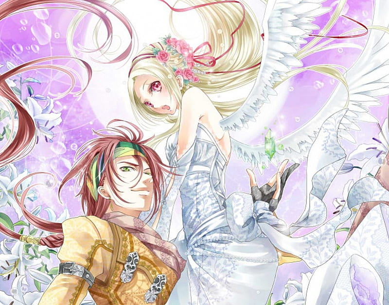 (:♡Angel Of Mine♡:), pretty, cg, wing, women, sweet, floral, nice, fantasy, partner, love, anime, royalty, feather, handsome, beauty, anime girl, gems, jewel, realistic, long hair, wings, romance, ribbon, gown, amour, blonde, sexy, jewelry, green eye, short hair, cute, lover, maiden, red eye, dress, divine, adore, bonito, woman, elegant, blossom, gemstone, hot, couple, gorgeous, female, male, romantic, angel, brown hair, blonde hair, boy, girl, flower, passion, petals, lady, HD wallpaper