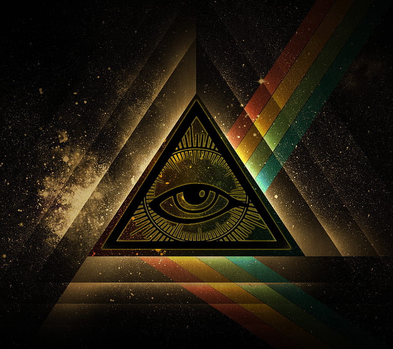 Eye, rainbow, space, star, triangle, HD wallpaper