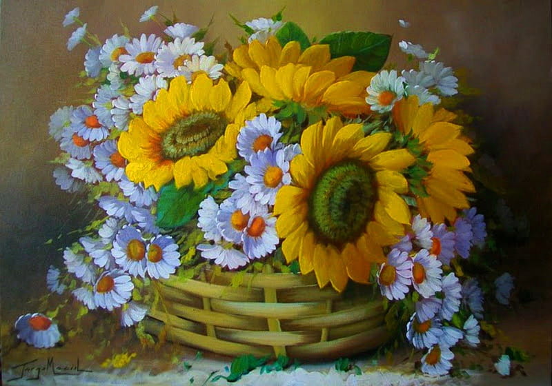 Basket Of Sunflowers, yellow, nature, sunflowers, basket, HD wallpaper ...