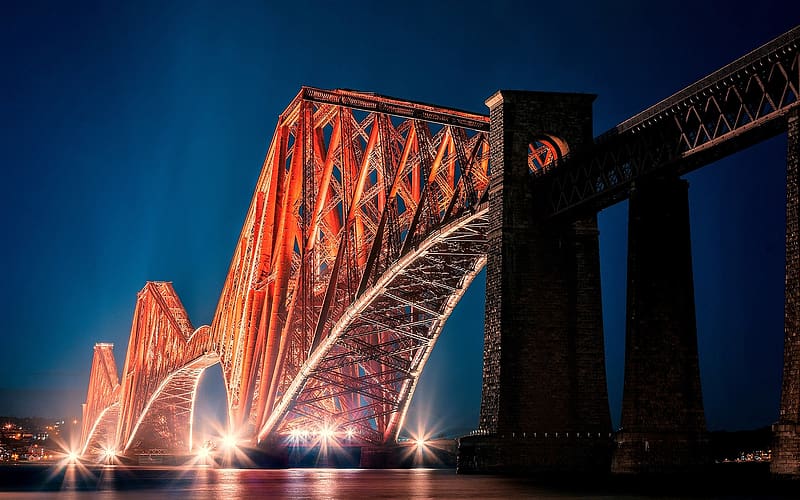 Bridges, Night, Light, Bridge, Scotland, Edinburgh, Forth Bridge, HD ...