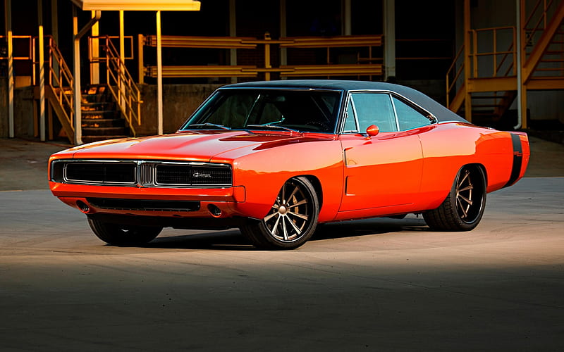 Dodge Charger, tuning, muscle cars, 1969 cars, retro cars, orange Charger, american cars, Dodge, HD wallpaper