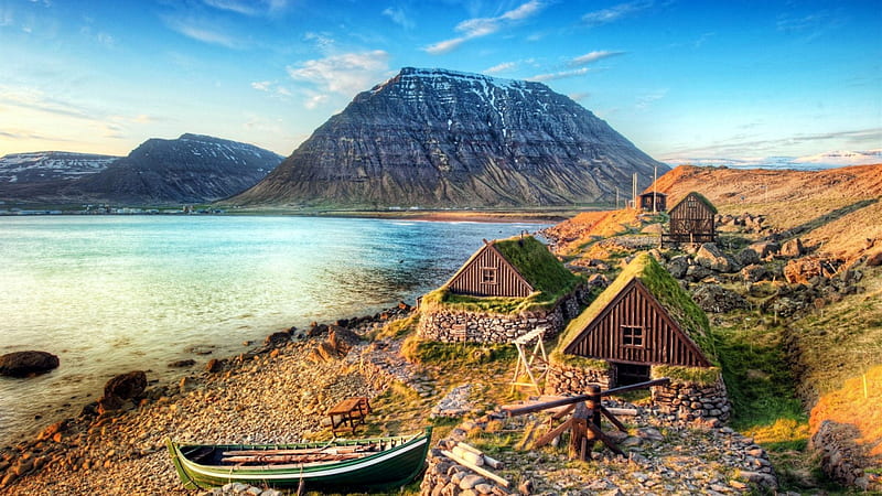 Ancient Fishing Village, boats, cottages, Coastal, Villages, Ancient, Fishing, Nature, HD wallpaper