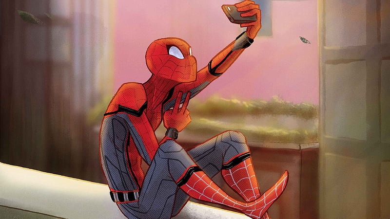 Spiderman Clicking Selfie, spiderman, superheroes, artwork, digital-art, behance, HD wallpaper