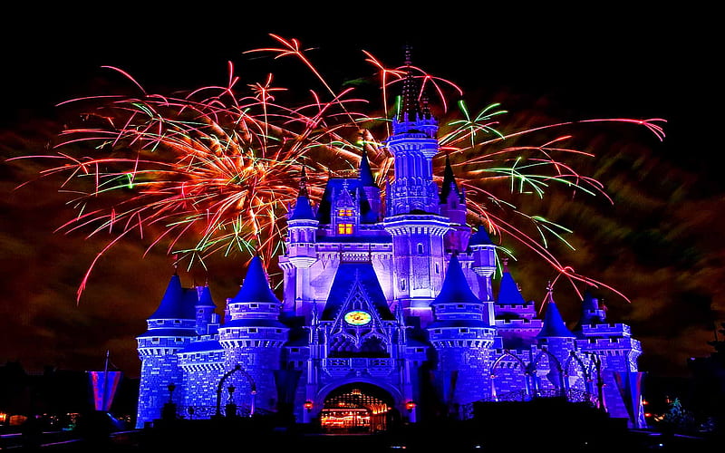 Disney's Land Fire Works Celebration, colorful, amazing, enjoy, wonderful, celebration, fireworks, disneyland, HD wallpaper
