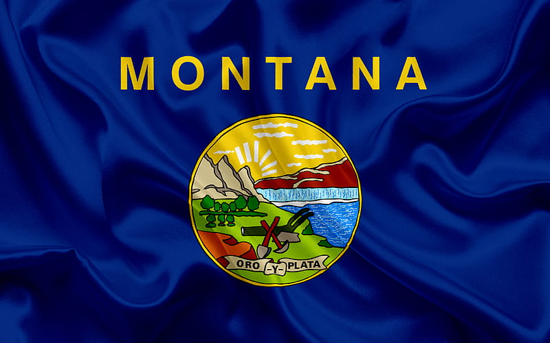 Montana Flag, flags of States, flag State of Montana, USA, state Montana, blue silk flag, Montana coat of arms, HD wallpaper