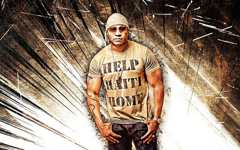 LL Cool J, grunge art, american rapper, music stars, James Todd Smith, brown abstract rays, american celebrity, LL Cool J, HD wallpaper