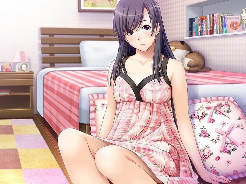 My bedroom, young, girl, anime, woman, bed, pijama, HD wallpaper