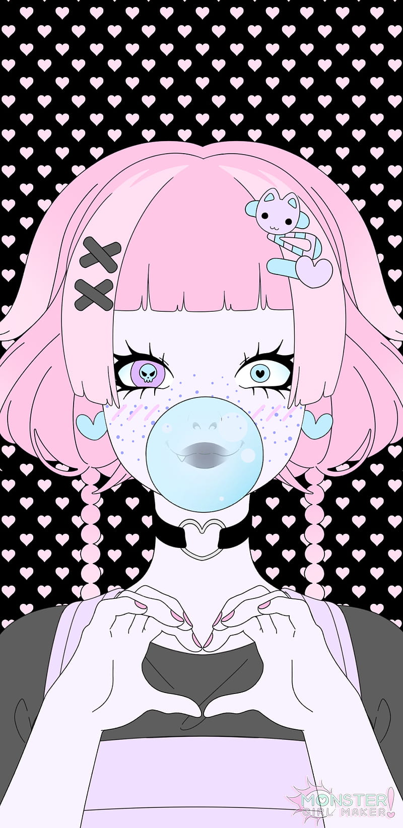 Pastel Kat, creepy cute, cute, emo, goth, grunge, heart, kawaii, pastel goth, punk, skull, HD phone wallpaper