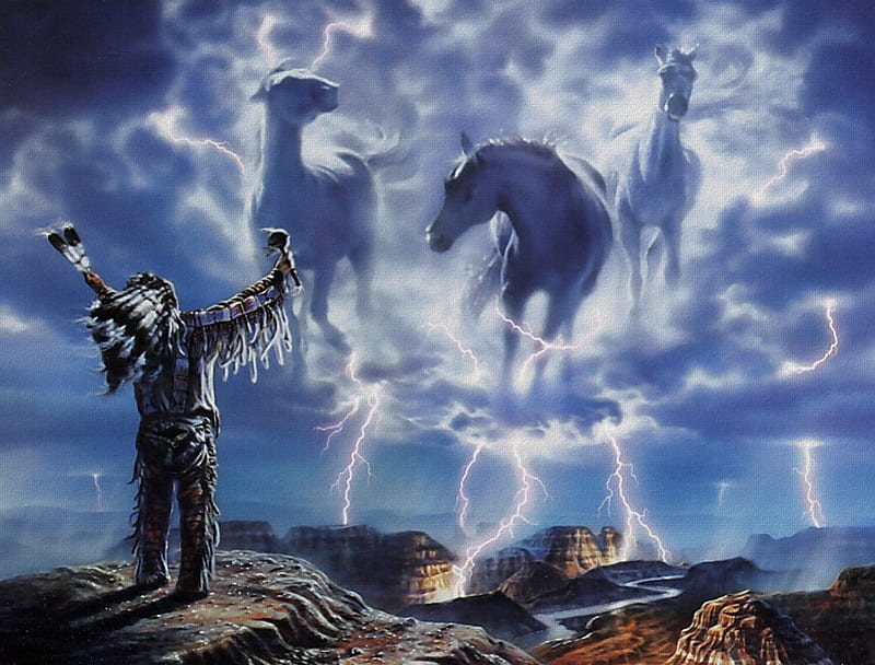 Lightning: Illumination HD-wallpaper-calling-thunder-lighting-indian-thunder-native-american-clouds-canyon-storm-horses-water-native-river