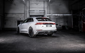 Audi Q8, 2019, ABT, rear view, sports SUV, new white Q8, tuning Q8, German cars, Audi, HD wallpaper