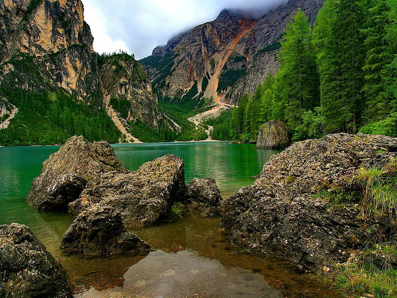 Mountainscape, rocks, pretty, riverbank, shore, bonito, mountain, nice ...