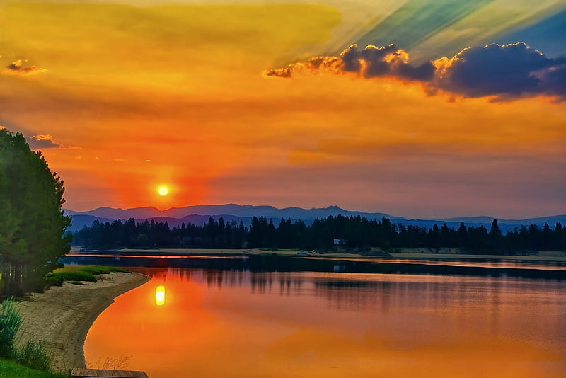Lakes, Lake, Lake Cascade, Sunset, HD wallpaper