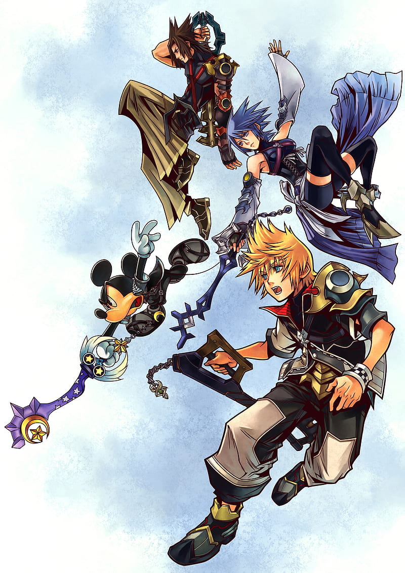 Kingdom Hearts BBS, aqua, birth by sleep, disney, kingdom hearts, mickey mouse, nomura tetsuya, terra, ventus, HD phone wallpaper
