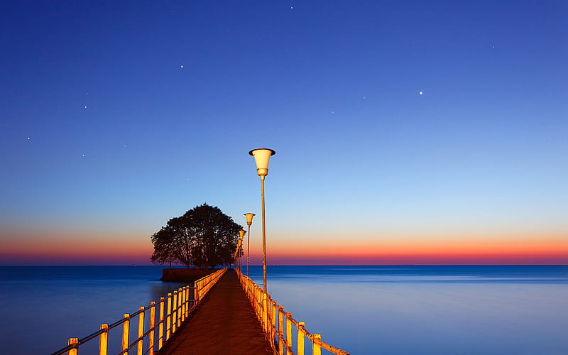 Morning Pier stars 2020 Landscape, HD wallpaper