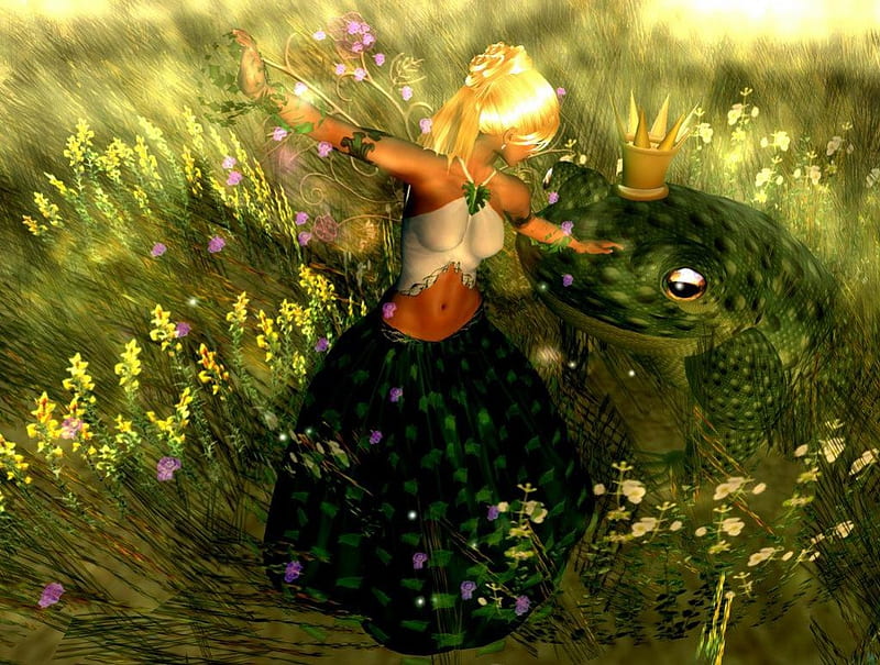 Fairy, frog, fantasy, flowers, abstract, HD wallpaper Fairy, frog, fantasy, flowers, abstract, HD wallpaper