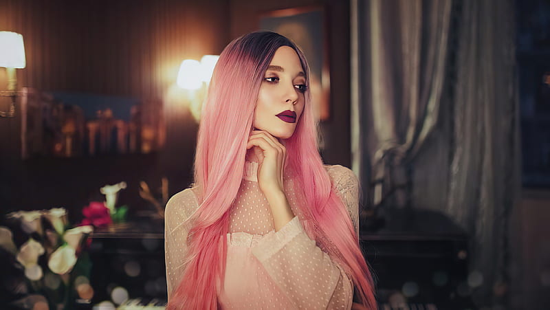 Pink Hair Girl Looking Side , girls, model, HD wallpaper