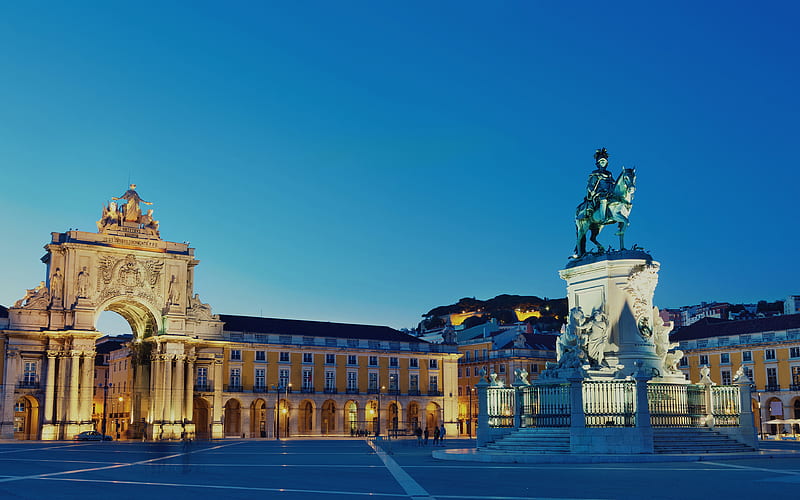 Lisbon, Square of Commerce Palace Square, Equestrian statue of Jose I, Portugal, HD wallpaper