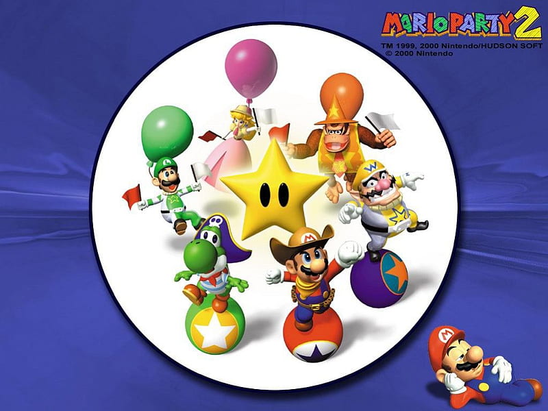Mario Party 2, Luigi, Wario, Donkey Kong, Star, Yoshi, Peach, Mario, HD wallpaper