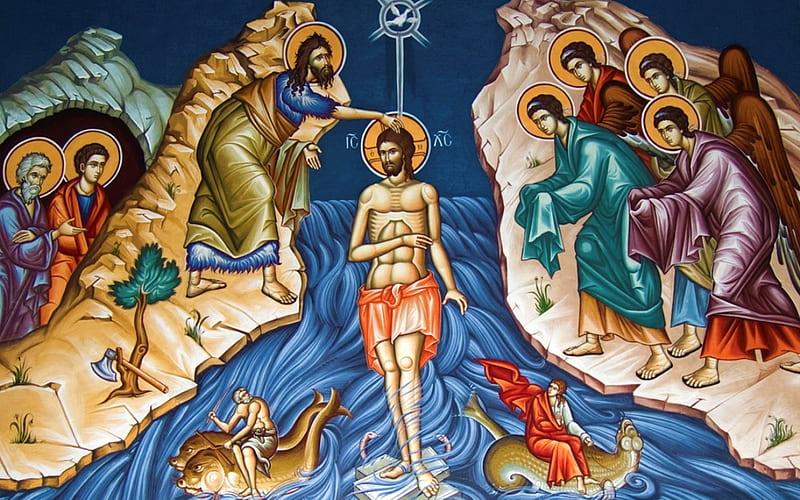 Baptism of Christ, Holy Spirit, angels, Jesus, Christ, Baptism, John, disciples, Baptist, icon, HD wallpaper