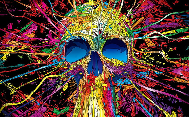 colorful_skull, red, colorful, green, colors, abstract, skull, blue, HD wallpaper