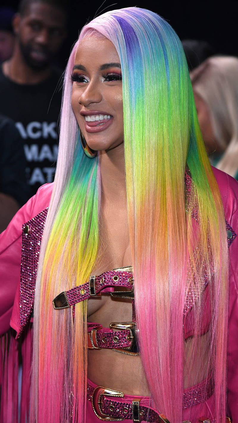 Cardi B , rainbow hairs, popsinger, HD phone wallpaper