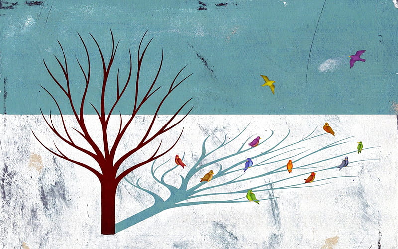 Lifted, fall, tree, broken, sad, birds, scene, HD wallpaper