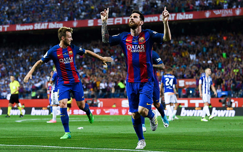 Lionel Messi, goal, Barcelona FC, La Liga, football, Spanish Football Championships, Catalonia, football superstar, HD wallpaper