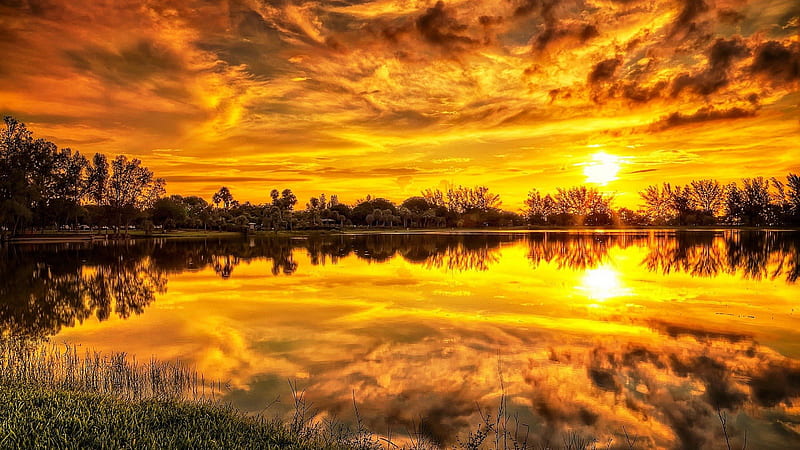 Sunset-water-reflection, nature, technology, sunsets, other, HD wallpaper
