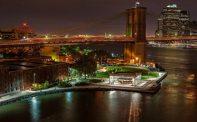 Brooklyn Bridge, new york, brooklyn, bridge, night, HD wallpaper
