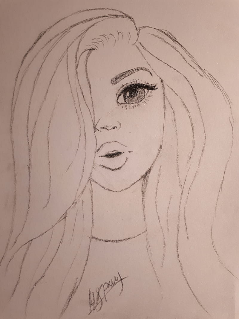 Beautiful Girl With Long Hair Pencil Drawing Stock Illustration - Download  Image Now - Adult, Artist's Model, Arts Culture and Entertainment - iStock