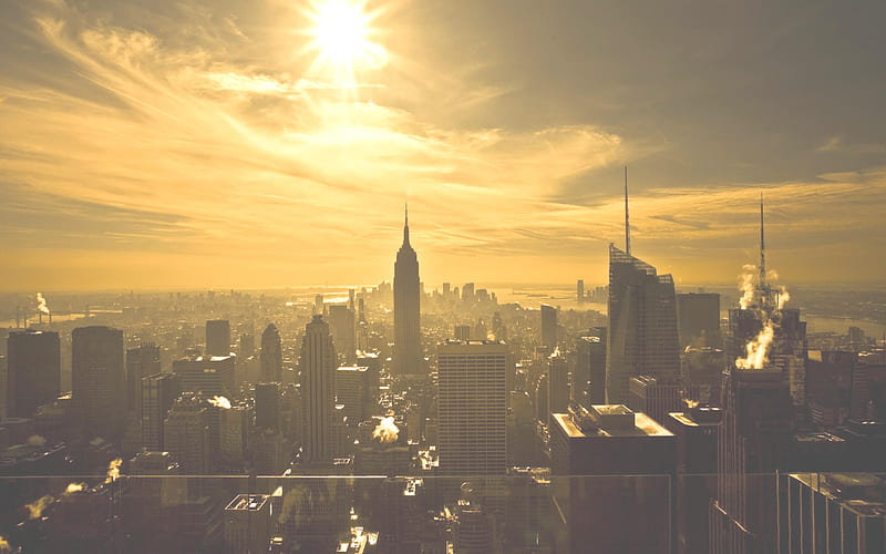 Empire State Building, New York, USA, winter, morning, sunrise, skyscrapers, cityscape, HD wallpaper