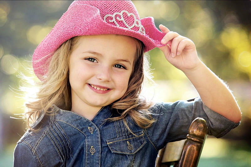Cute Little Cowgirl, shirt, smile, cowgirl, hat, HD wallpaper
