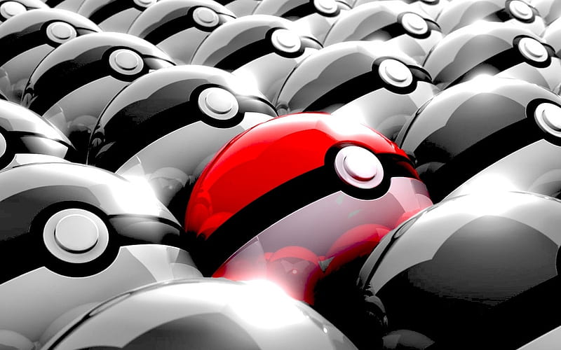 Pokeball, 3D art, creative, spheres, Poke ball, Pokeball 3D, HD wallpaper