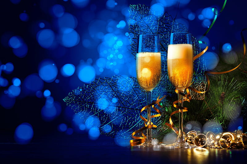 Blue Christmas background, sparkling, christmas, holiday, wine, background, bonito, new year, chapmagne, winter, cheers, bells, blue, HD wallpaper